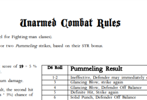 Weaponless and Non-Lethal combat rules charts